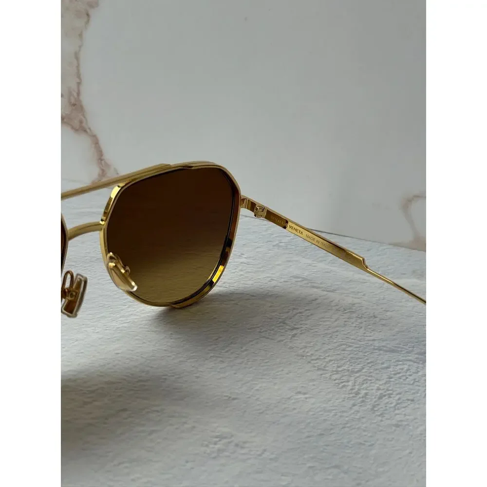 Bottega Veneta BV1465S Light Ribbon Aviator Gold Mirror Sunglasses